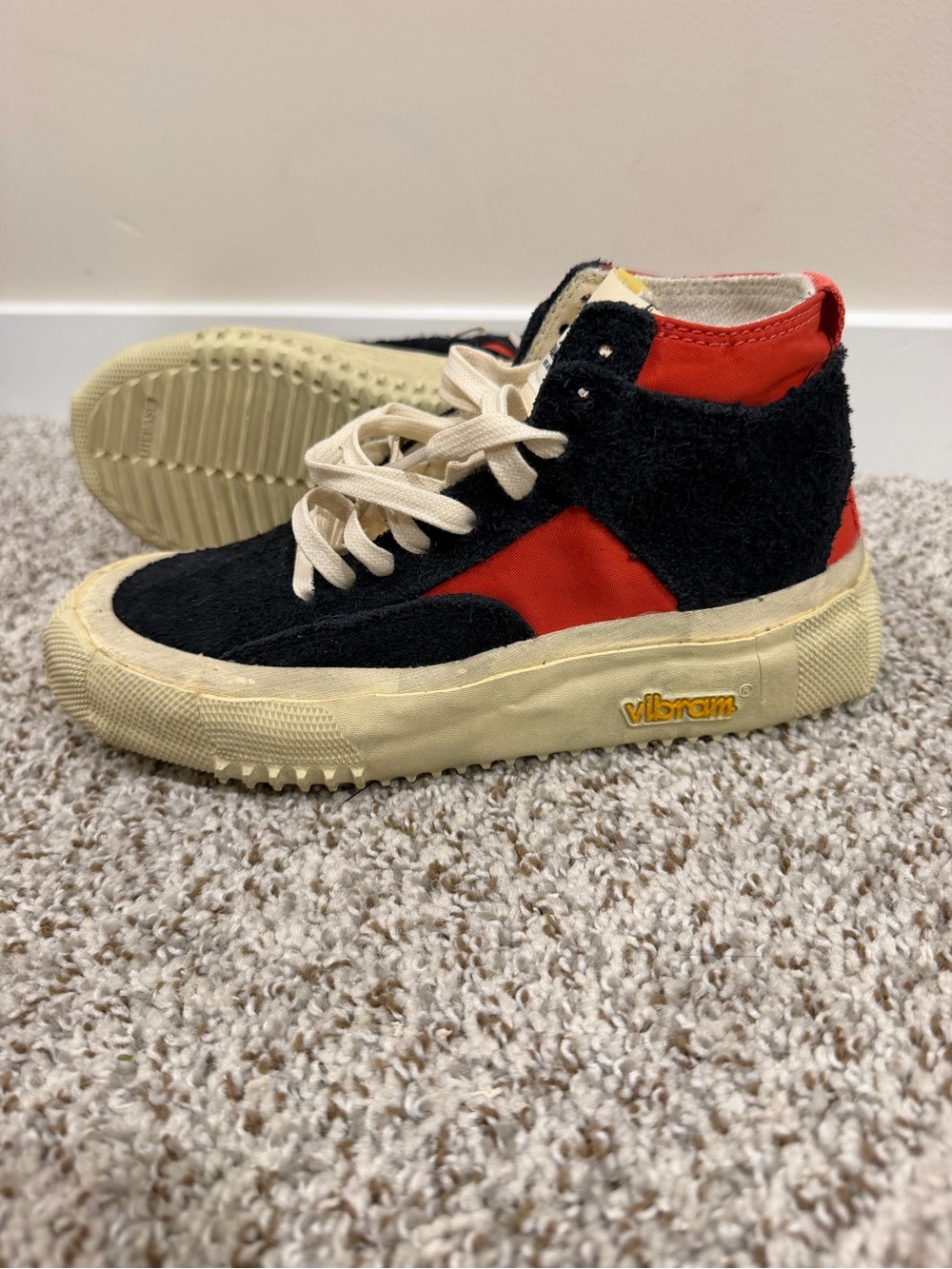 Vibram High-Top Sneakers in Black, Red, and Cream